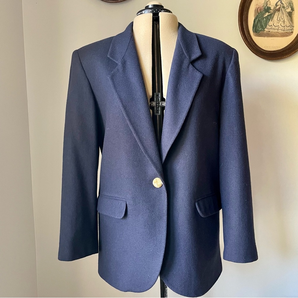 VINTAGE 1980s navy blue wool blazer